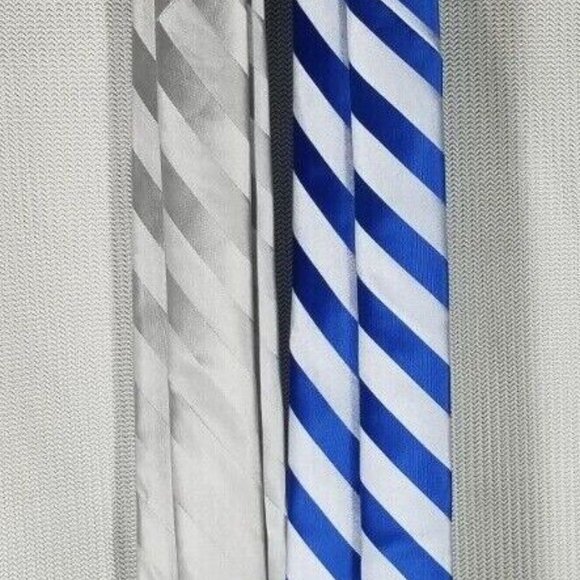 Stacy Adams TWO PACK Extra Long Formal Stripe Tie Handkerchief SILVER + BLUE SET - Picture 3 of 8